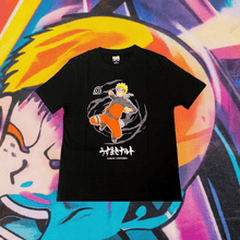 Load image into Gallery viewer, Naruto Shippuden Swirl T-Shirt with Naruto Uzumaki design on dynamic swirl background.