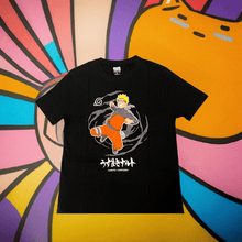 Load image into Gallery viewer, Naruto Shippuden Swirl T-Shirt featuring Naruto Uzumaki on a dynamic swirl background.