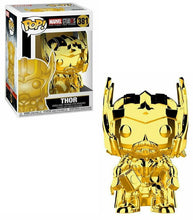 Load image into Gallery viewer, Marvel Studios 10 years Anniversary Thor (Gold Chrome) POP! Vinyl Figure in window box packaging.