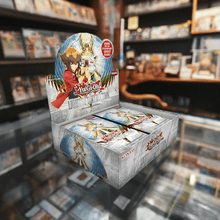Load image into Gallery viewer, Yu-Gi-Oh! Light Of Destruction Booster Box reprint display in store, featuring iconic cards and Ghost rare Honest.
