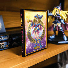 Load image into Gallery viewer, Yu-Gi-Oh! Dark Magician Girl 9-Pocket Duelist Portfolio with artwork on shelf.