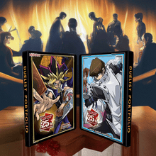 Load image into Gallery viewer, Yu-Gi-Oh! Yugi & Kaiba Quarter Century 9-Pocket Duelist Portfolio with iconic character artwork celebrating 25 years, featuring secure card storage and stylish design.