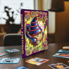 Load image into Gallery viewer, Yu-Gi-Oh! Kuriboh Kollection 9-Pocket Duelist Portfolio with Kuriboh artwork displayed on a table with Yu-Gi-Oh! cards.
