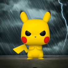 Load image into Gallery viewer, Grumpy Pikachu Pokemon POP! Vinyl Figure, featuring vibrant yellow color and fierce expression.