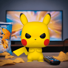 Load image into Gallery viewer, Grumpy Pikachu Pokemon POP! Vinyl Figure with fierce expression and electrifying sparks.