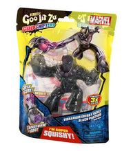 Load image into Gallery viewer, Heroes of Goo Jit Zu Goo Shifters Marvel Vibranium Energy Blast Black Panther in packaging, stretchy and squishy toy with color-changing power-up feature.