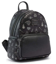 Load image into Gallery viewer, Loungefly Disney Villains Pin Trader Exclusive Mini Backpack with villain symbols.