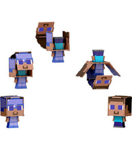 Load image into Gallery viewer, Minecraft Flippin' Figs 2-in-1 Steve Enchanted Armour and Steve figure showing flip-to-transform action.