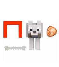 Load image into Gallery viewer, Minecraft 3.25-inch Tamed Wolf action figure with red collar and bone accessory.