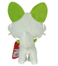 Load image into Gallery viewer, Pokemon 8" Plush - Sprigatito with green ears and leafy tail, back view.