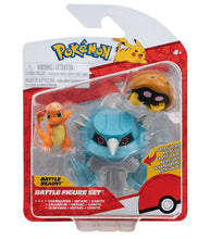 Load image into Gallery viewer, Pokemon Battle Figures set with Charmander, Metang, and Kabuto in packaging.