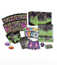 Load image into Gallery viewer, Pokemon TCG Scarlet & Violet 6.5 Shrouded Fable Elite Trainer Box contents with booster packs, promo card, and accessories.