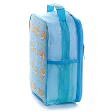 Load image into Gallery viewer, Shiba Inu Insulated Lunch Bag with blue background and cheerful dog illustrations.