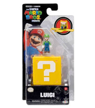 Load image into Gallery viewer, Super Mario Bros. Movie 3cm Luigi Mini Figure with Question Block in packaging.