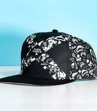 Load image into Gallery viewer, Official Suicide Squad Task Force X snapback with monochrome design featuring character details.