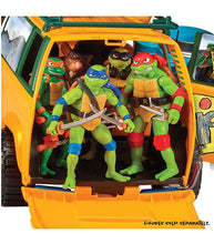 Load image into Gallery viewer, Teenage Mutant Ninja Turtles Pizzafire Van with Turtle figures inside, showcasing pizza launcher feature.