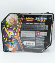 Load image into Gallery viewer, Pokémon TCG Shining Fates Tin - Boltund V featuring colorful and shiny Pokémon cards, booster packs, and online code.