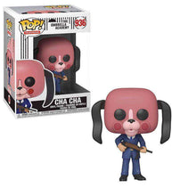 Load image into Gallery viewer, Umbrella Academy Cha Cha POP! Vinyl Figure with dog mask and gun in windowed box.