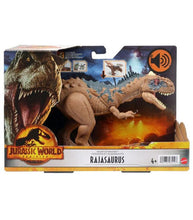 Load image into Gallery viewer, Jurassic World Dominion Roar Strikers Rajasaurus action figure in packaging.