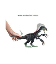 Load image into Gallery viewer, Jurassic World Dominion Sound Slashin' Therizinosaurus Push tail down for attack