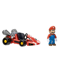 Load image into Gallery viewer, Super Mario Bros movie kart and Mario figure with realistic details and working wheels.
