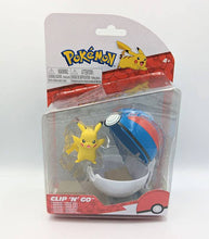 Load image into Gallery viewer, Pikachu Clip 'N' Go set with Great Ball in packaging for ages 4 and up.