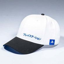 Load image into Gallery viewer, Official Playstation Japanese Inspired Snapback with embroidered logo, adjustable fit, black and white design.