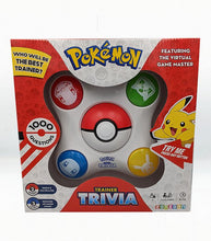 Load image into Gallery viewer, Pokémon Trainer Trivia game box featuring 1000 questions and virtual game master.