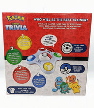 Load image into Gallery viewer, Pokemon Trainer Trivia game box with gameplay instructions and features, including true or false questions and multiplayer options.