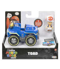 Load image into Gallery viewer, Super Mario Bros. movie Toad kart and figure set with detailed kart and poseable Toad figure.