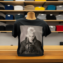Load image into Gallery viewer, Officially licensed Lost Boys T-shirt featuring iconic vampire leader design, 100% cotton, size XLarge.

