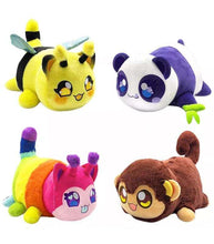 Load image into Gallery viewer, Aphmau MeeMeows Mystery 11 Inch Safari Plush collection, featuring Bee, Panda, Monkey, and colorful Caterpillar designs.
