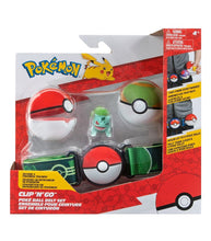 Load image into Gallery viewer, Pokemon Clip 'N' Go - Bulbasaur Belt Set with toy and Pokeballs in packaging.
