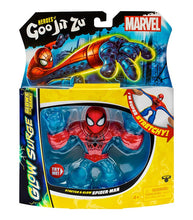 Load image into Gallery viewer, Heroes of Goo Jit Zu Glow Surge Stretch And Glow Spider-Man toy in packaging, featuring glow-in-the-dark and stretchy features.
