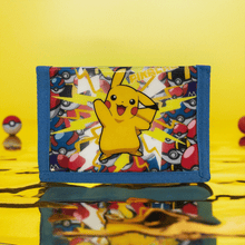 Load image into Gallery viewer, Pokemon Tri-fold Pikachu Lightning Strike Wallet with vibrant Pikachu, lightning bolts, and Poké Balls design.
