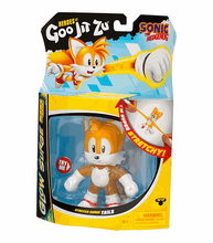 Load image into Gallery viewer, Goo Jit Zu Sonic Glow Surge - Tails stretchable glow-in-the-dark figure in packaging.
