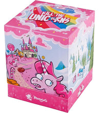 Load image into Gallery viewer, Whimsical Kill The Unicorns Game box with vibrant illustrations showcasing a magical realm.
