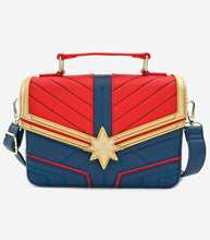 Load image into Gallery viewer, Loungefly Marvel Captain Marvel Crossbody Bag with star emblem and faux leather design.
