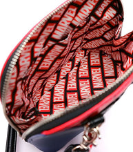 Load image into Gallery viewer, Loungefly Marvel Crossbody Spider-Man Bag with Marvel logo interior, featuring faux leather and zippered closure.
