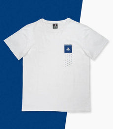 Official PlayStation Japanese inspired T-shirt, white, featuring original logo, unisex, medium size.