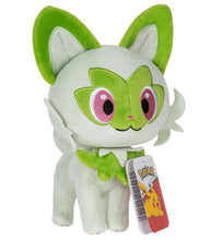 Load image into Gallery viewer, Pokemon 8" Plush - Sprigatito, featuring green and cream colors, expressive eyes, and a leafy tail, perfect for fans and collectors.
