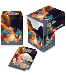 Pokemon Ultra Pro Scorching Summit Deck Box featuring Charizard, Salazzle, Torkoal, and Alolan Marowak artwork, includes deck divider.
