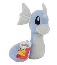 Load image into Gallery viewer, Dratini 8" plush Pokemon toy with blue scales and cute expression.
