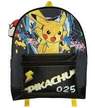 Load image into Gallery viewer, Pokemon Pikachu Backpack with Attached Pokeball Case featuring vibrant pixelated Pikachu design.
