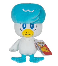 Load image into Gallery viewer, Pokemon 8" Plush - Quaxly with blue and white colors, sailor's hat, and expressive eyes.
