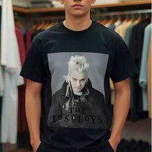 Load image into Gallery viewer, Officially licensed "The Lost Boys" t-shirt featuring Kiefer Sutherland as David, XLarge, 100% cotton.
