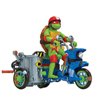 Load image into Gallery viewer, Teenage Mutant Ninja Turtles Movie Battle Cycle with Raphael action figure and sidecar.
