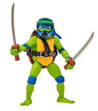Load image into Gallery viewer, Teenage Mutant Ninja Turtles Movie Ninja Kick Cycle toy with Leo figure wielding swords.
