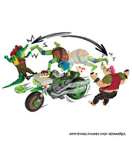Load image into Gallery viewer, Teenage Mutant Ninja Turtles Movie Ninja Kick Cycle toy showcasing Leo in action.
