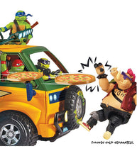 Load image into Gallery viewer, Teenage Mutant Ninja Turtles Movie Pizzafire Van with motorized pizza launcher in action.
